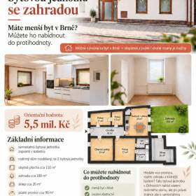 Foto inzerátu Prostorná bytová jednotka 110 m² se zahradou – možnost výměny za menší byt v Brně