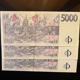Foto inzerátu Bankovka 5000 Kč s přítiskem ČNB série L,R,X,V,S,Y