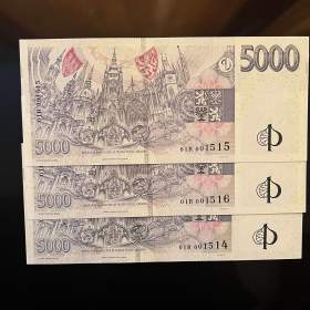 Foto inzerátu Bankovka 5000 Kč s přítiskem ČNB série L,R,X,V,S,Y