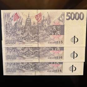 Foto inzerátu Bankovka 5000 Kč s přítiskem ČNB série L,R,X,V,S,Y