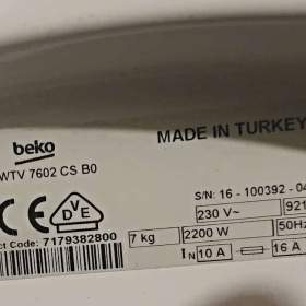 Foto inzerátu PRACKA BEKO,BOCNI PLNENI,7KG,PLNE FUNKCNI,TRIDA A+++,1200 OT.
