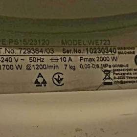 Foto inzerátu PRACKA GORENJE WE 723,BOCNI PLNENI,7KG,DISPLEJ,PLNE FUNKCNI,1200 OT